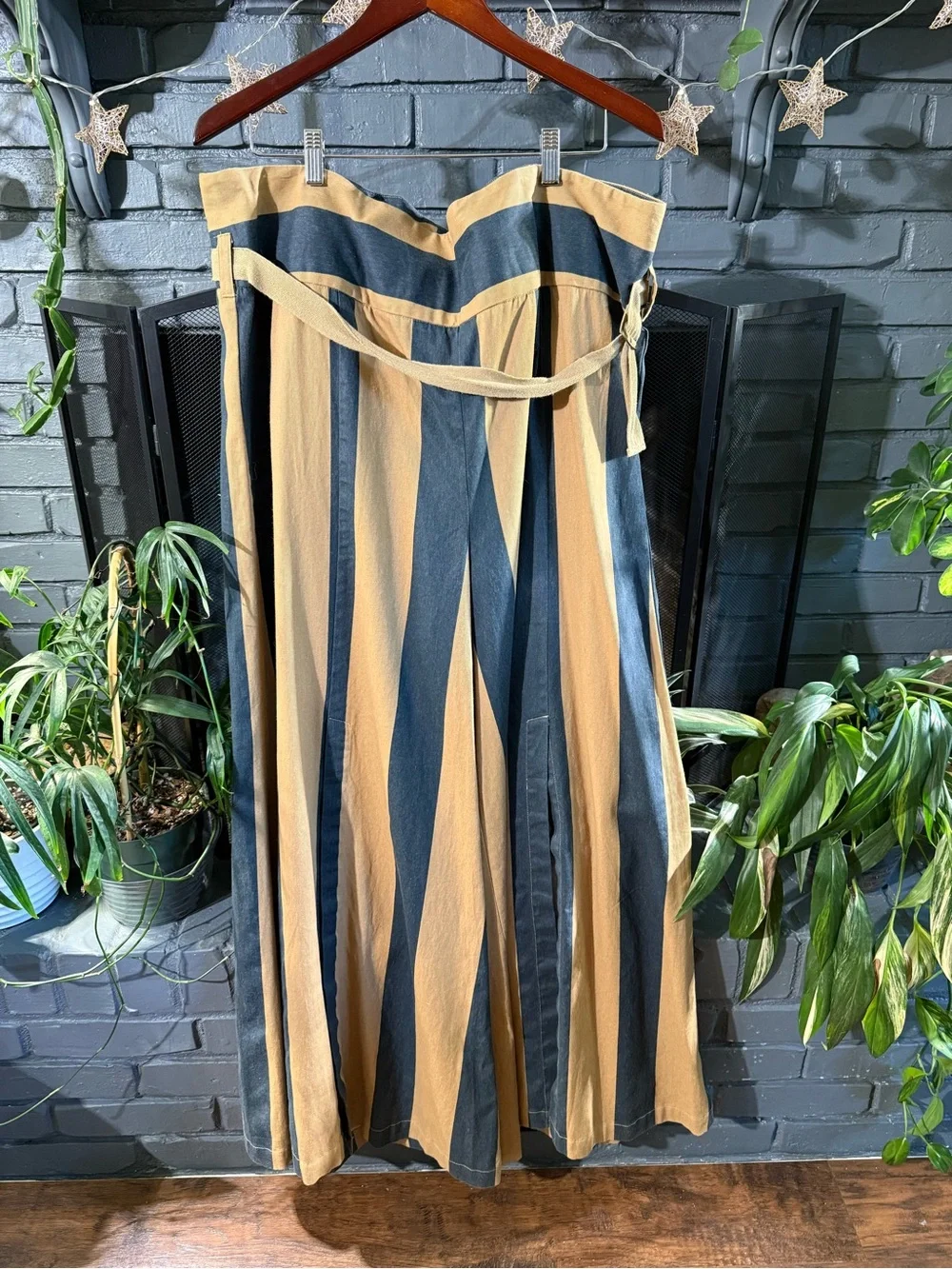 Free People Black and Tan Vertical-Stripe Marjorie Pants